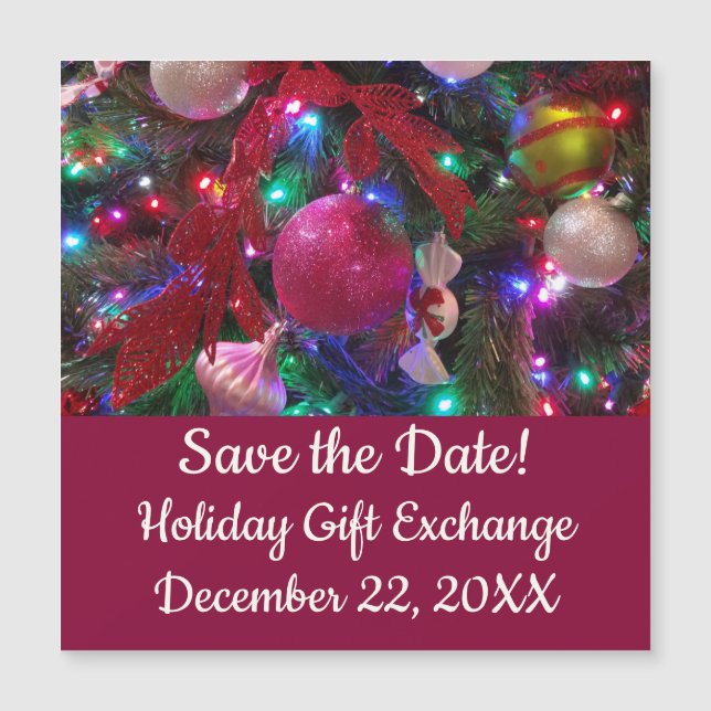 Multicolor Christmas Tree Colourful Save the Date (Front)
