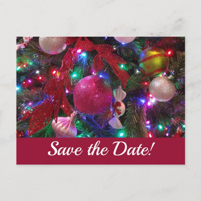 Multicolor Christmas Tree Colourful Save the Date Announcement Postcard (Front)