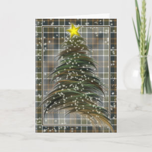 Multicolor Christmas Tree on Blue Green Gold Plaid Holiday Card