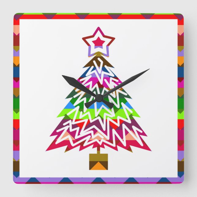 Multicolor Christmas Tree Square Wall Clock (Front)