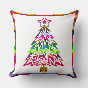 Multicolor Christmas Tree Throw Pillow