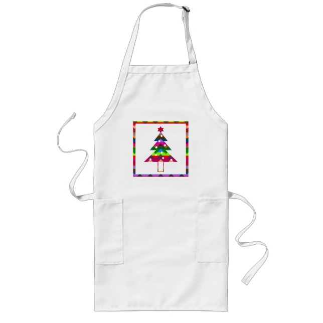Multicolor Christmas Trees Long Apron (Front)