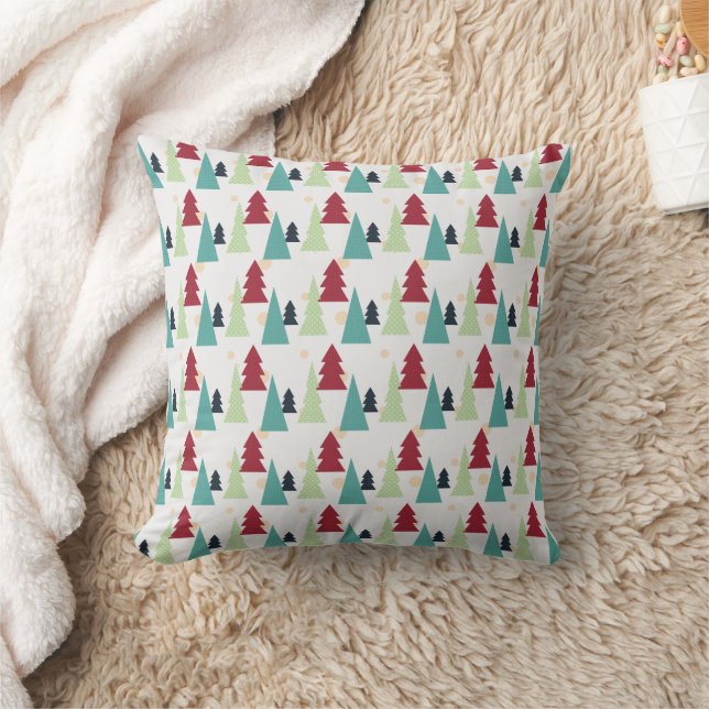 Multicolor Christmas Trees Pattern Throw Pillow (Blanket)