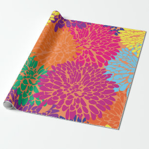 multicolor chrysanthemums on orange wrapping paper