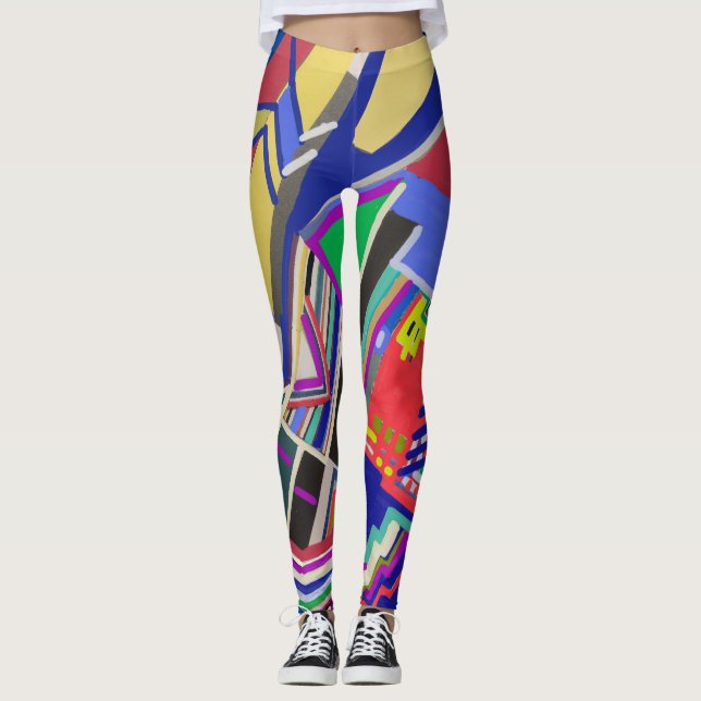 Multicolor collage drawing leggings (Front)