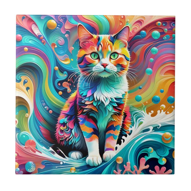 Multicolor Colourful Cat 759 Water Wave  Tile (Front)