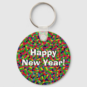 Multicolor Confetti "Happy New Year!" Keychain