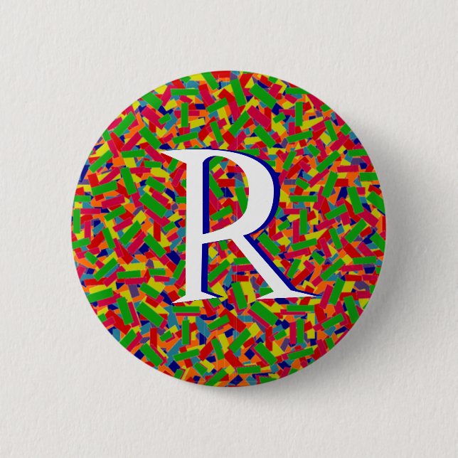 Multicolor Confetti Monogrammed 2 Inch Round Button (Front)