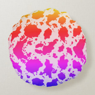 Multicolor Cow Print Round Throw Pillow