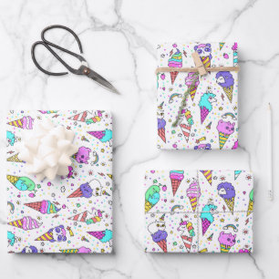 Multicolor cute ice-cream can unicorn pattern wrapping paper sheet
