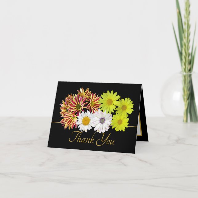 Multicolor Daisy Bouquet Botanical Chic Thank You Card (Front)