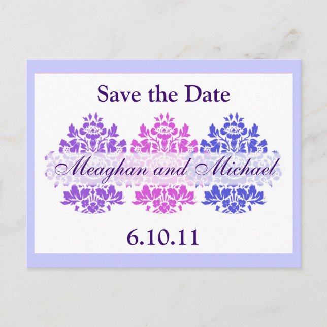 Multicolor Damask Save the Date Announcement Postcard (Front)