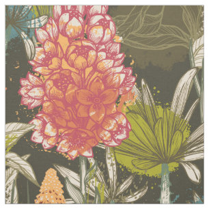 Multicolor Dark African Abstract Floral Pattern Fabric