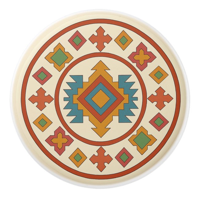 Multicolor Diamond Cross Zapotec Ceramic Knob (Front)