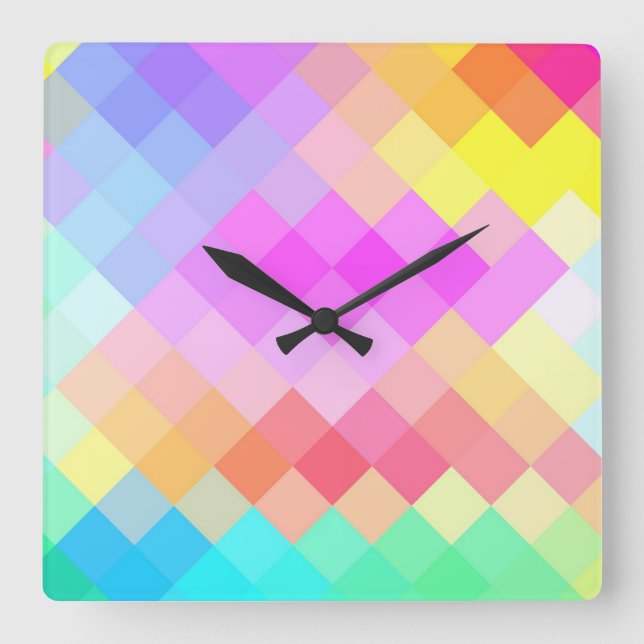 Multicolor Diamond Seamless Pattern Square Wall Clock (Front)