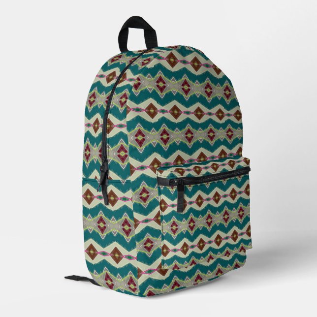 Multicolor diamond shapes patterned printed backpack (Back Corner Left)