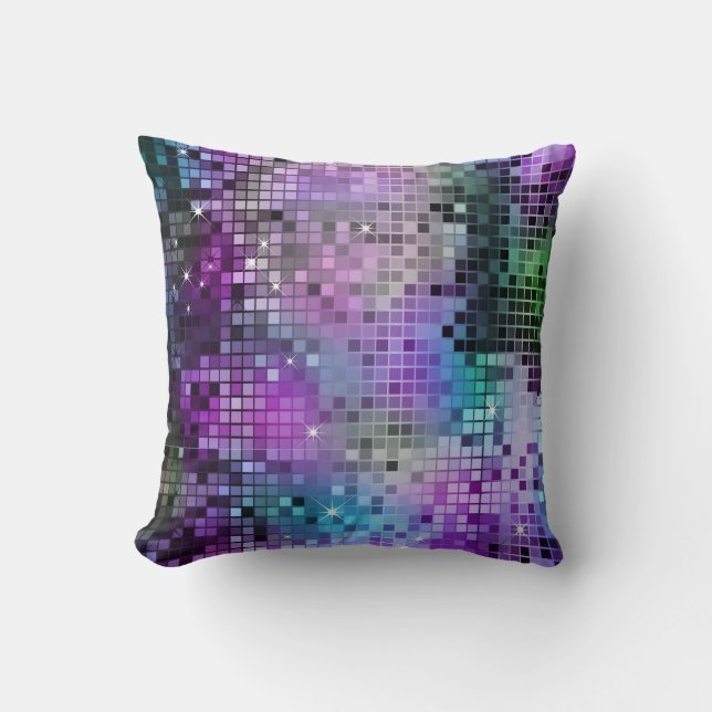 Multicolor Disco Glitter Throw Pillow (Front)