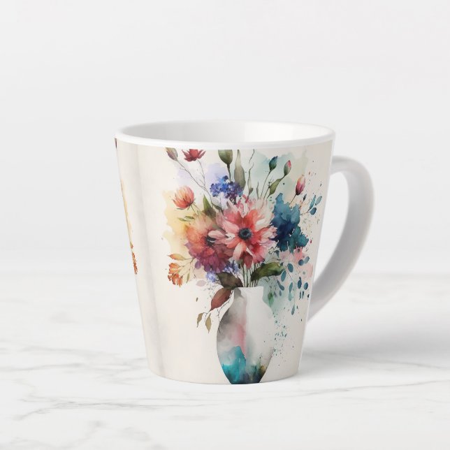 Multicolor Dk Blue Rose Flowers #4 Latte Mug (Right Angle)