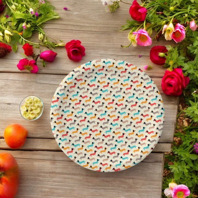 Multicolor Dog Cartoon Paper Plate (pet animal dog,birthday,wedding,baby shower,special occasion event paper plate party supplies)