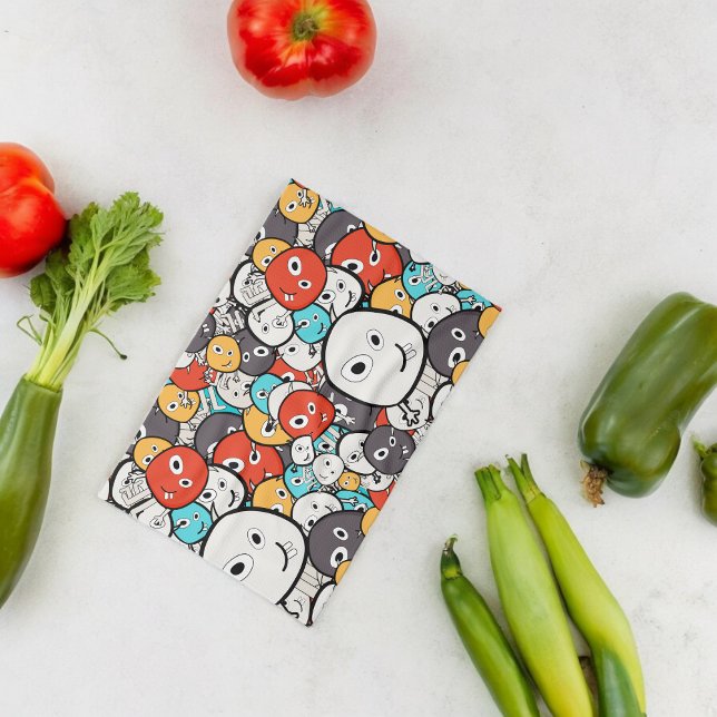 Multicolor Doodle Monster Faces Kitchen Towel (Kitchen Towel)