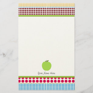 Multicolor Dots Green Apple Personalized Teacher Stationery