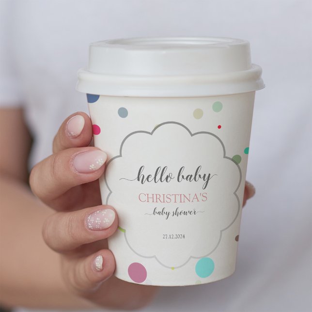 Multicolor Dots "Hello Baby" Baby Shower Paper Cups (Creator Uploaded)