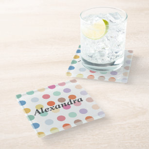Multicolor Dots Pattern Glass Coaster