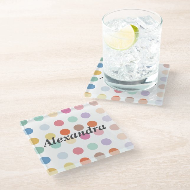 Multicolor Dots Pattern Glass Coaster (Angled)