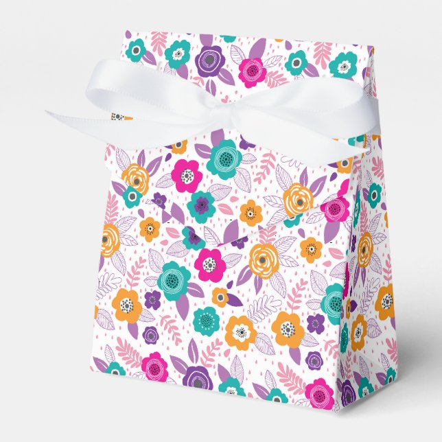 Multicolor elegant ditsy floral pattern favor box (Front Side)