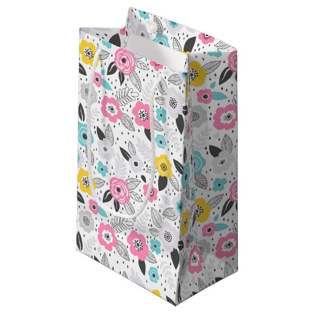 Multicolor elegant ditsy floral pattern small gift bag (Front Angled)