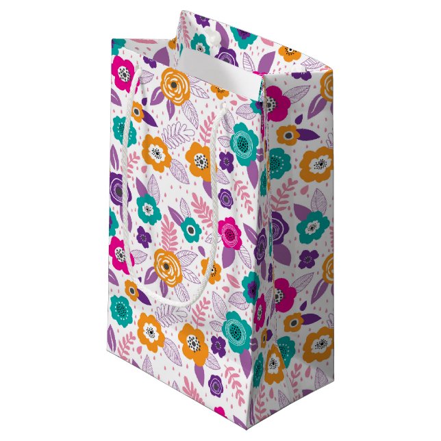 Multicolor elegant ditsy floral pattern small gift bag (Front Angled)