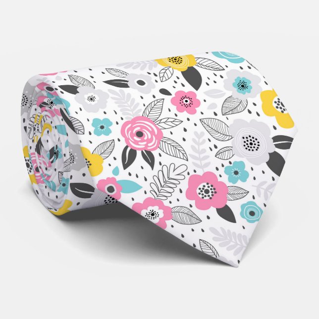 Multicolor elegant ditsy floral pattern tie (Rolled)