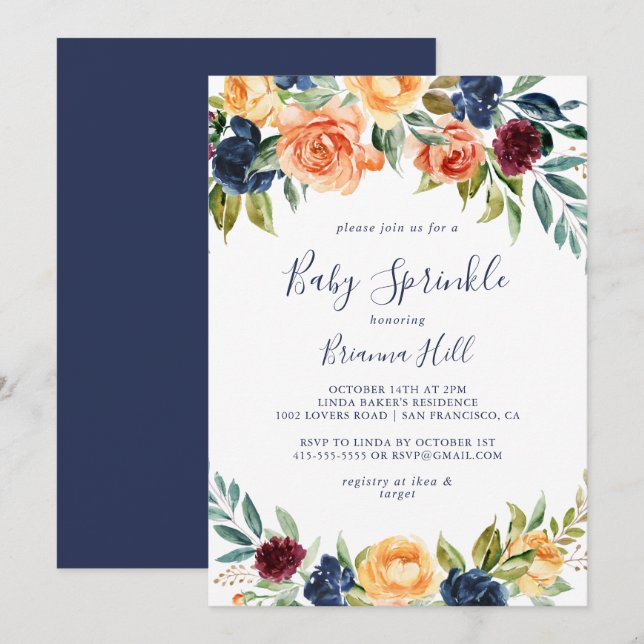 Multicolor Elegant Floral Baby Sprinkle Invitation (Devant / Derrière)
