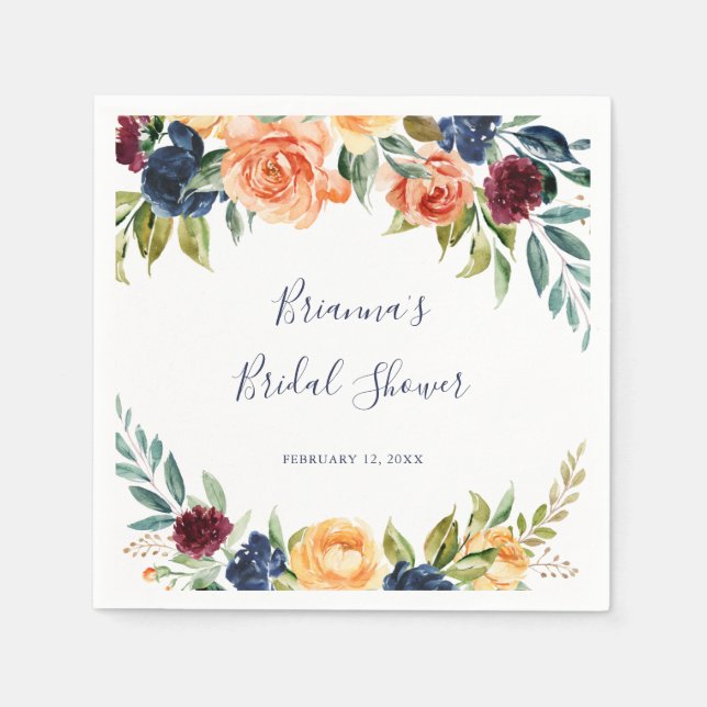 Multicolor Elegant Floral Bridal Shower Napkins (Front)
