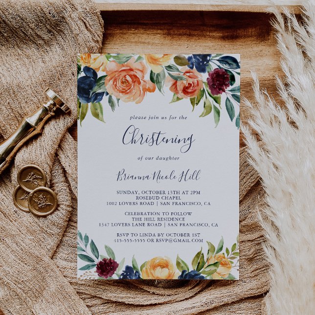 Multicolor Elégant Floral Christening Invitation (Créateur téléchargé)