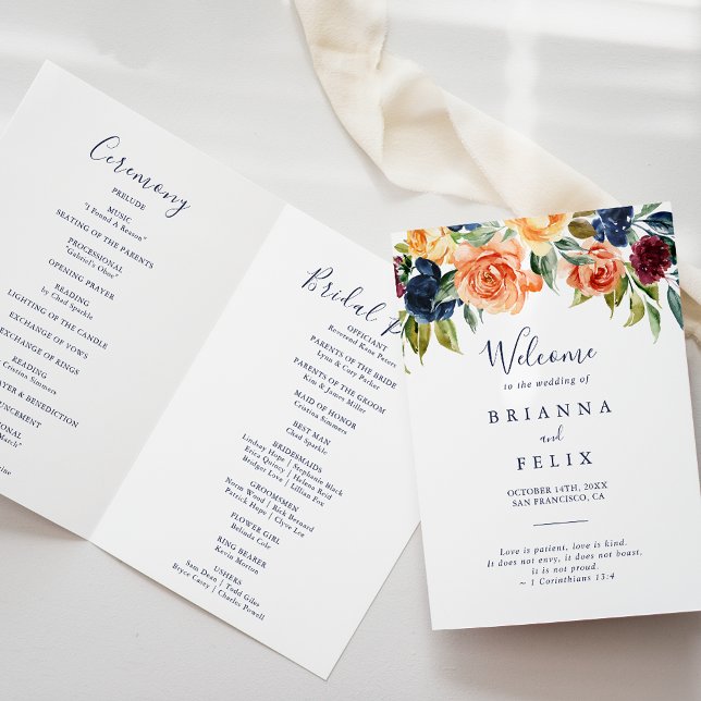 Multicolor Elégant Floral Folded Wedding Programme (Créateur téléchargé)