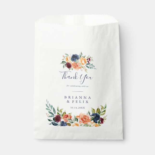 Multicolor Elegant Floral Thank You Wedding  Favour Bag (Front)