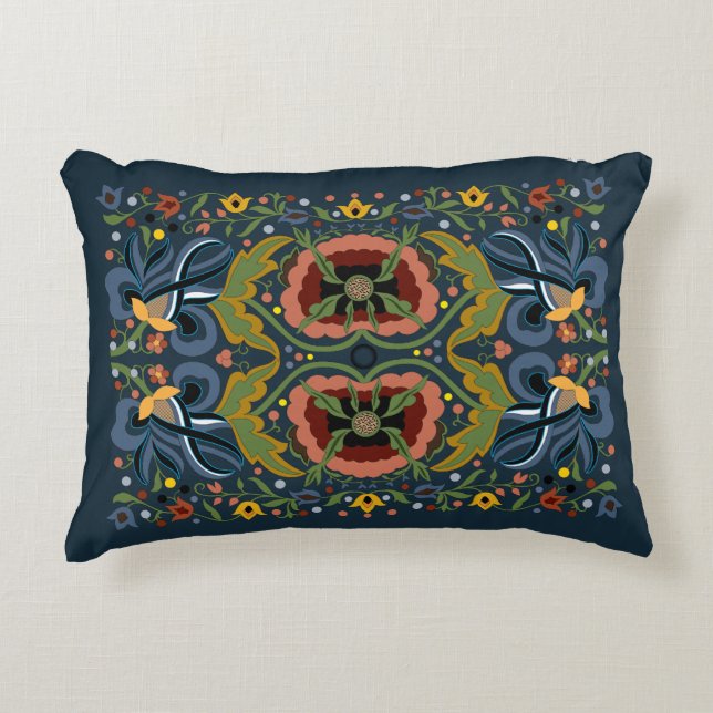 Multicolor Estonian folk art floral pattern Accent Pillow (Front)