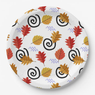 Multicolor Fall Geographic Leaves Paper Plate