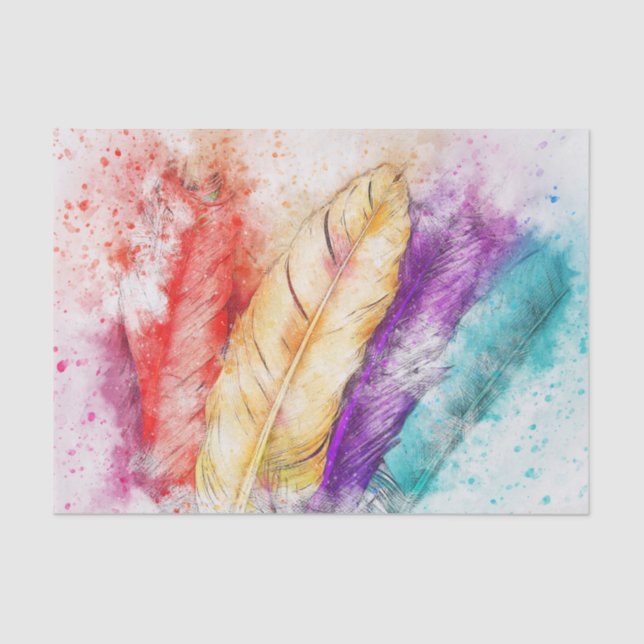 Multicolor Feather and Paint Splatter Tissue Paper (Front)