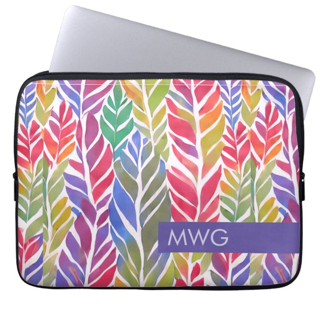 Multicolor Feather Pattern Monogram iPad Sleeve (Front)