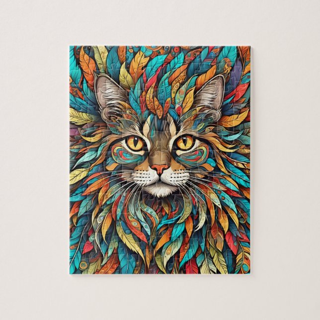 Multicolor Feathers Cat 737 Jigsaw Puzzle (Vertical)