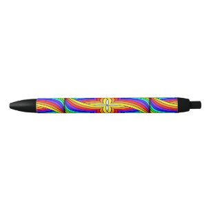 Multicolor floral design black ink pen