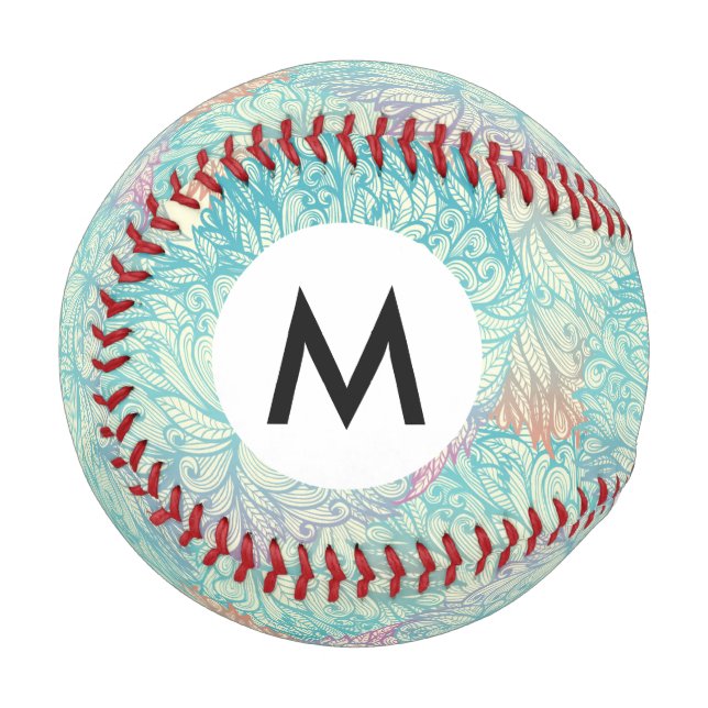 Multicolor Floral Doodle Pattern Baseball (Front Left)