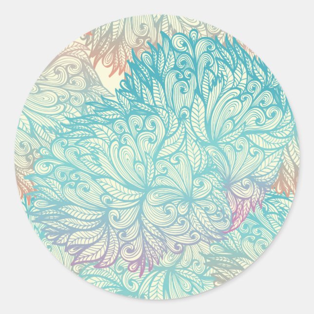 Multicolor Floral Doodle Pattern Classic Round Sticker (Front)