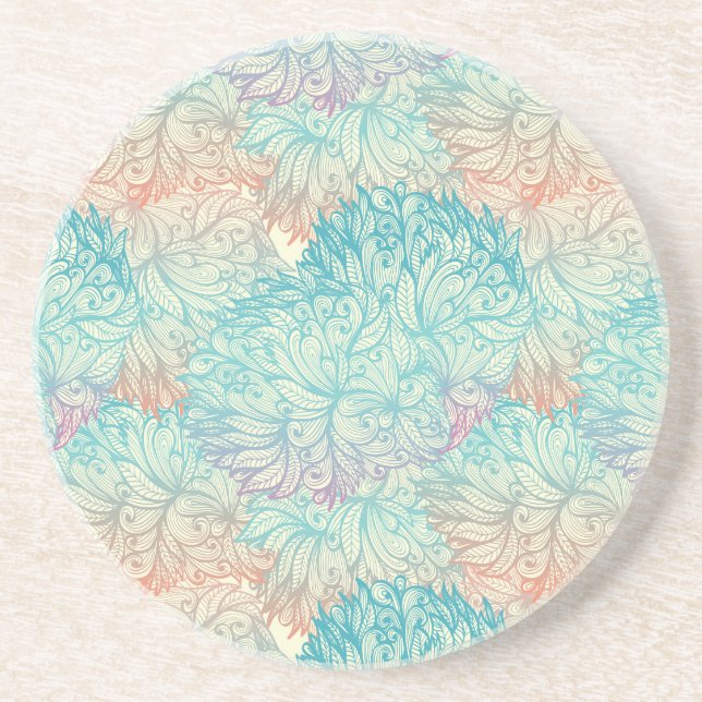 Multicolor Floral Doodle Pattern Coaster (Front)