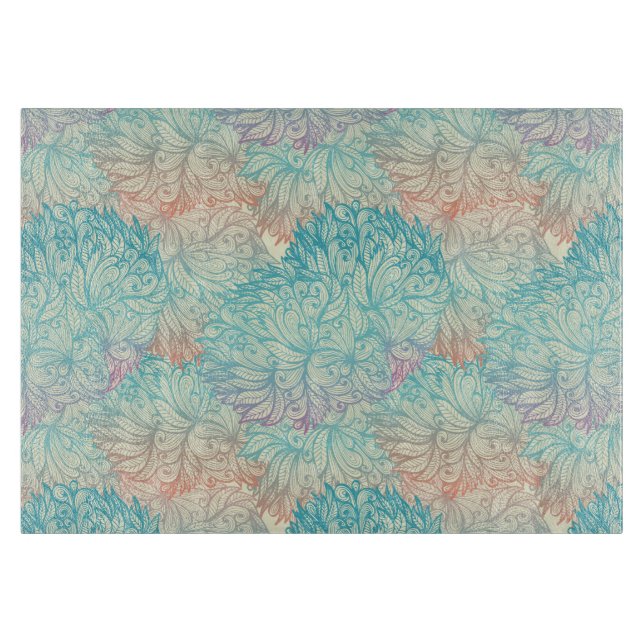 Multicolor Floral Doodle Pattern Cutting Board (Front)