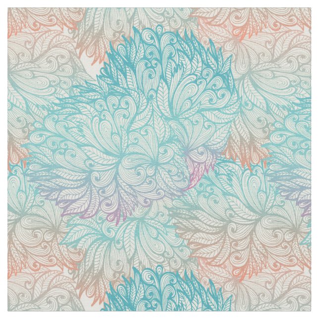 Multicolor Floral Doodle Pattern Fabric (Close Up)