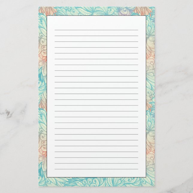 Multicolor Floral Doodle Pattern Stationery (Front)