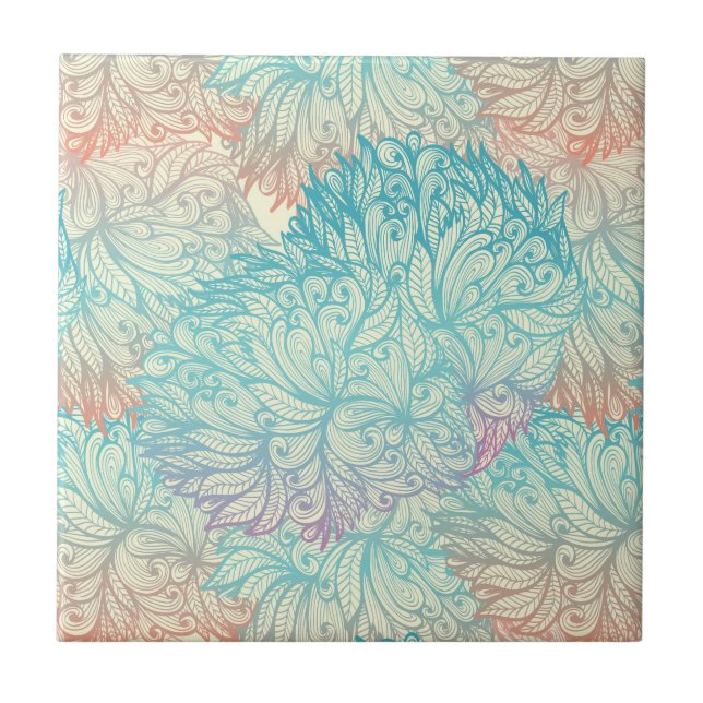 Multicolor Floral Doodle Pattern Tile (Front)